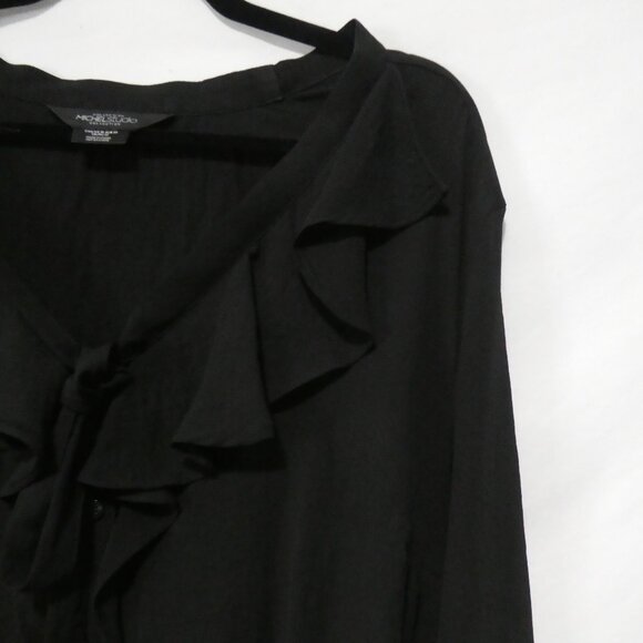 MICHEL STUDIO COLLECTION | size 18 | Elegant Black Sheer Ruffled Blouse - Picture 5 of 14